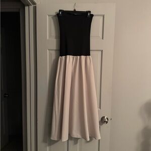 Amazon Black and grey Strapless A-Line Midi Dress